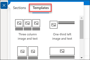 screenshot of the add section template pane