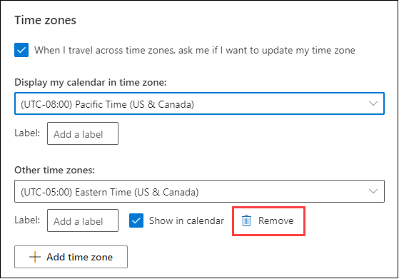 Remove Outlook Web Time Zone