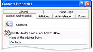 Outlook Address Book tab