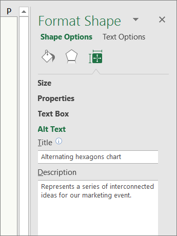 Screenshot of the Alt Text area of the Format Shape pane describing the selected SmartArt graphic