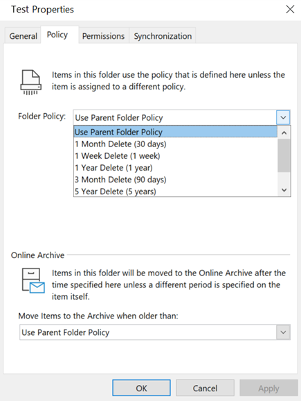 You can apply a retention policy to an entire folder