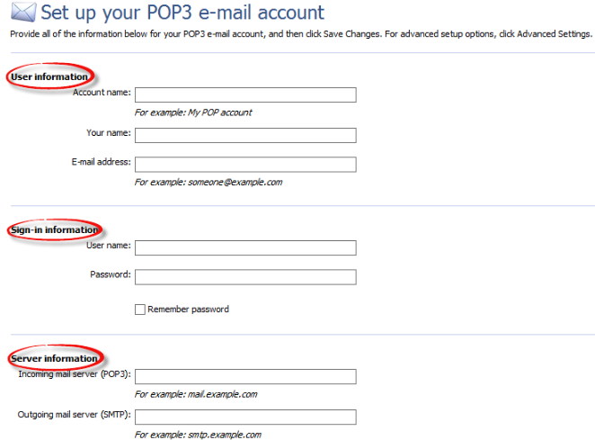 Set up your POP3 email account window