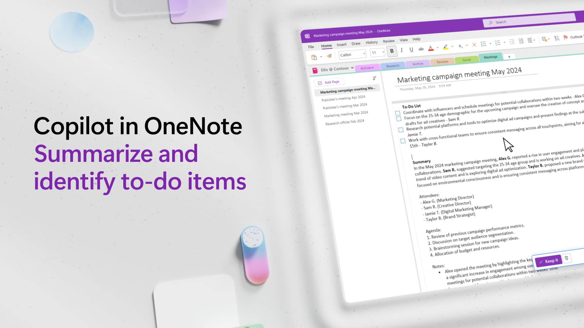 Video: Summarize and identify to-do items with Copilot in OneNote