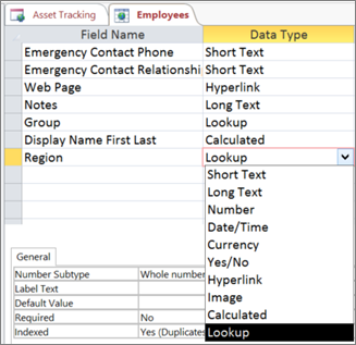 Setting the Lookup data type for a lookup field