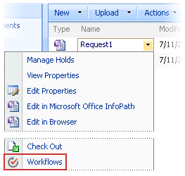 Workflows command on shortcut menu