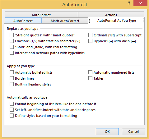 how to turn off automatic formatting in word
