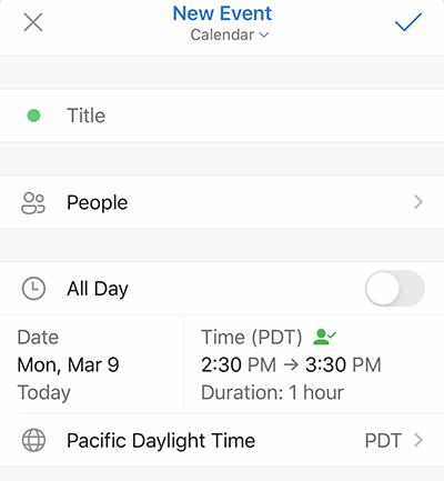 Calendar showing time zone info