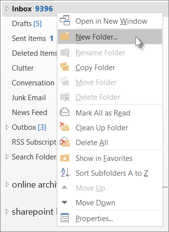 crear un nuevo directorio de bandeja de entrada en Outlook 2010
