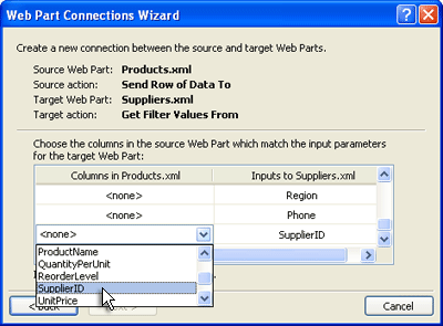 Page in the Web Part Connections Wizard