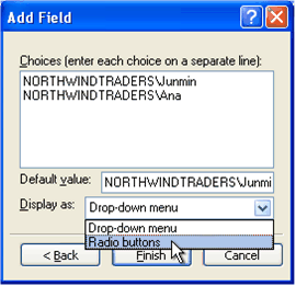 Add Field dialog box with selections