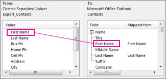 Mapping a column from Excel to an Outlook contact field