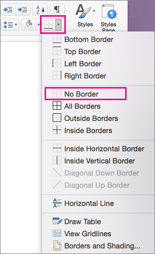 On the Border menu, No Border is highlighted.