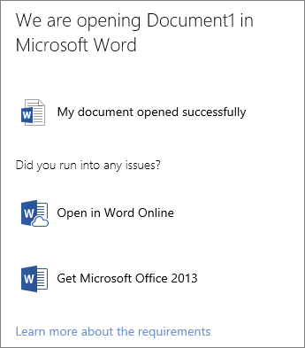 Open in Word dialog box