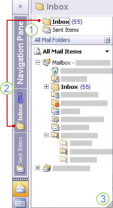 folder list pane open from the minimized navigation pane