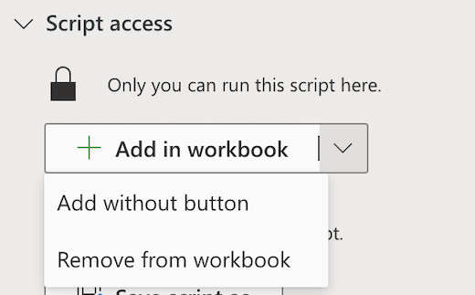 Use the Add in workbook dropdown menu to adjust sharing options.