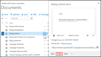 Start sharing a document in a SharePoint library