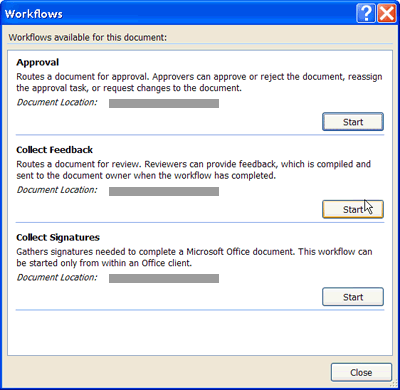 Workflows dialog box