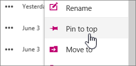 Pin to top button highlighted on ellipse menu