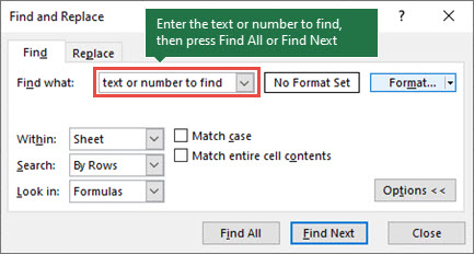 Press Ctrl+F to launch the Find dialog