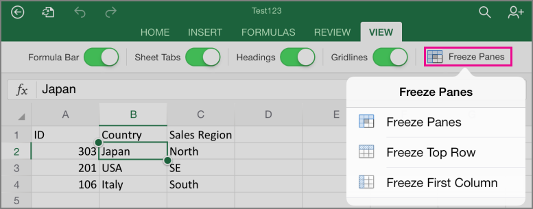 how to freeze multiple frames in excel