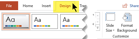 Select the Design tab on the toolbar ribbon. The Slide Size menu button towards the right end has the slide orientation control.