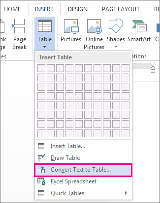 Convert text to a table or a table to text - Word