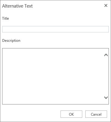 Screenshot of the Alternative Text dialog with Title and Description fields.