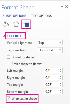 Wrap text in shape checkbox