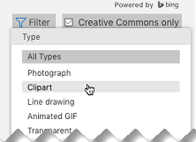 Open the Filter, and under Type, choose Clipart