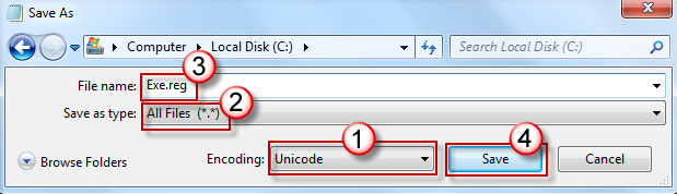 Select Unicode in the Encoding list. Save it and remember the file location.