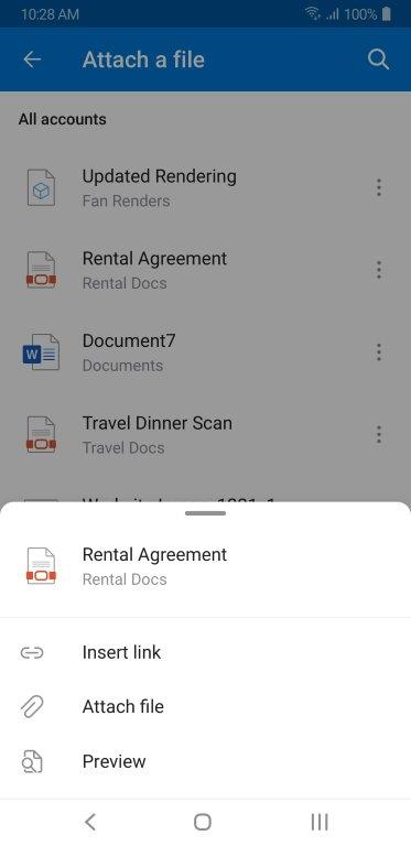 Attach a file page with a document selected and three available commands