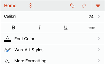 Home tab, with font styling options