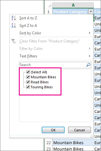 Filter by selecting items in a list