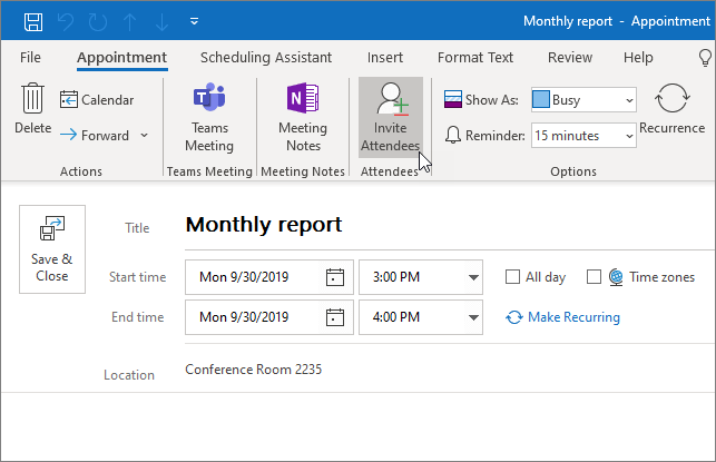 Schedule an appointment in Outlook