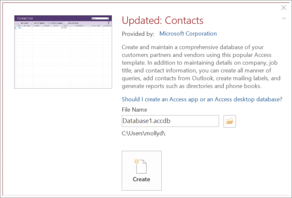 Screenshot of Contact list interface