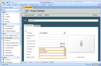 Modifying the Assets database template