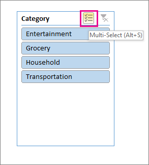 Slicer choices with the multi-select button highlighted