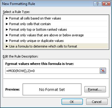 Formula in New Formatting Rule dialog box