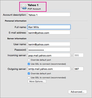 configurazione di un account popolare in Windows Mail