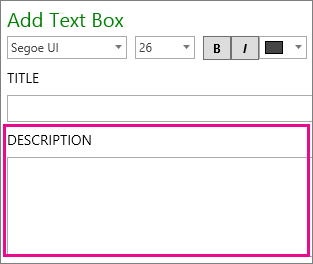 Text box dialog with Description highlighted