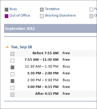 Example of a calendar shared in an email