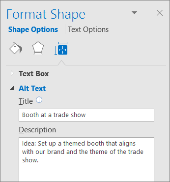 Screenshot of the Alt Text area of the Format Shape pane describing the selected shape