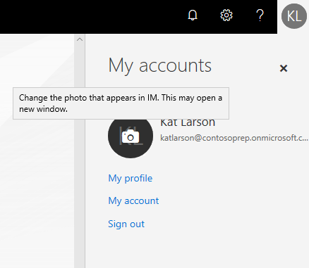 My account pane with a photo circle showing a hover state with camera icon