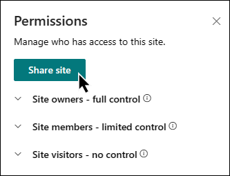 Preview of the Share Site button