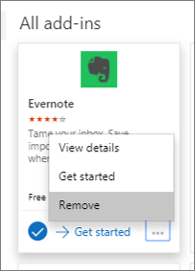 A screenshot shows an example of an add-in tile with the Remove option selected.