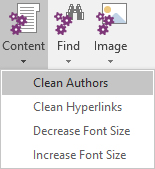 The Content menu in Onetastic for OneNote