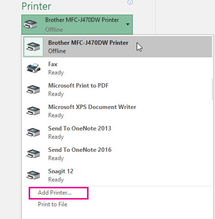 Click Add Printer to add the printer you've chosen.