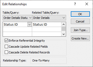 The Edit Relationships dialog box