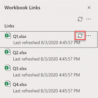 Refresh command for a workbook in the Manage Links pane