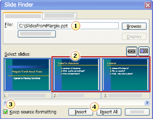 slide finder dialog box